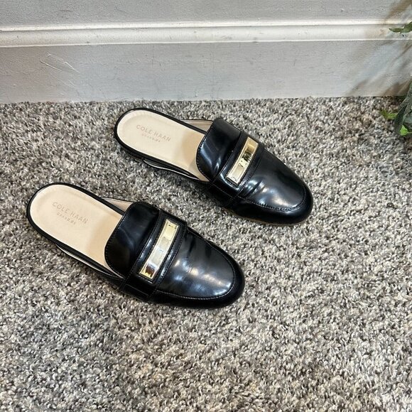 Cole Haan Grand OS Women's Aria Mule Flat Shoe Size 6 B Black Patent Leather - Picture 2 of 6